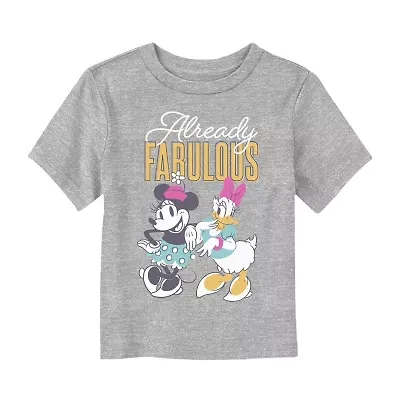 Disney Collection Toddler Girls Crew Neck Short Sleeve Regular Fit Mickey and Friends Minnie Mouse Graphic T-Shirt