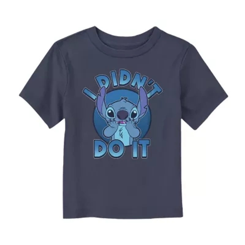 Disney Collection Toddler Boys Crew Neck Short Sleeve Regular Fit Lilo & Stitch Graphic T-Shirt