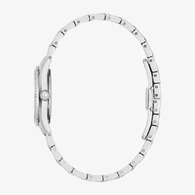 Bulova Crystal Womens Crystal Accent Silver Tone Stainless Steel Bracelet Watch 96l311