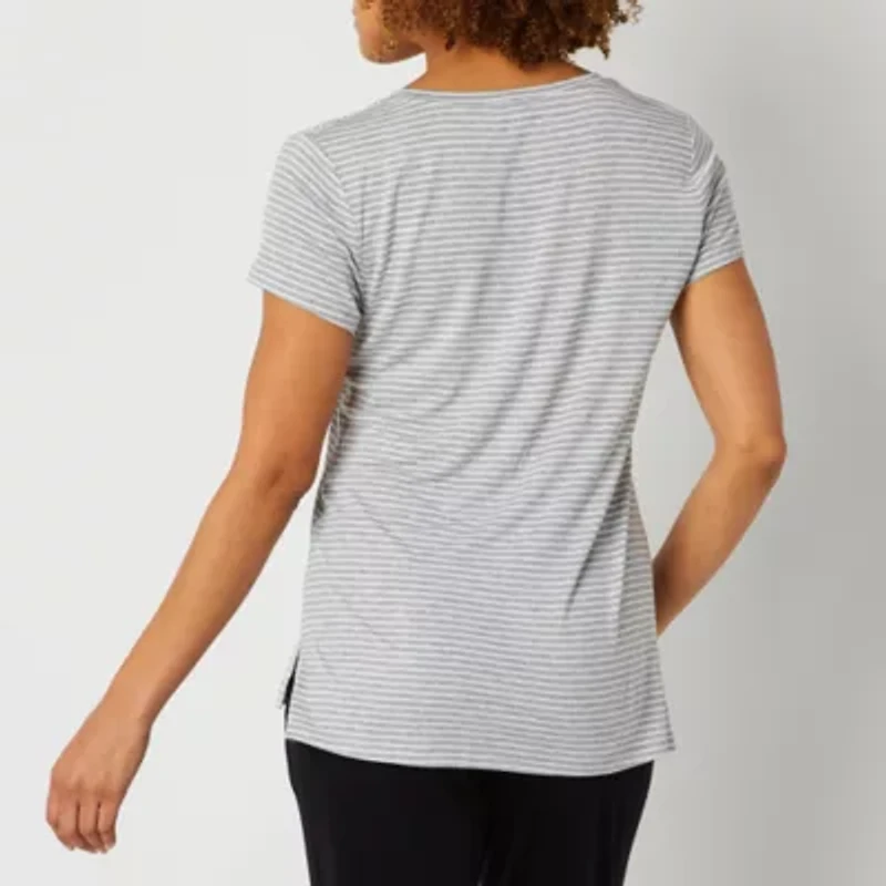 Ambrielle Womens V Neck Short Sleeve Pajama Top