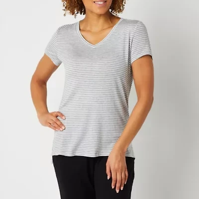 Ambrielle Womens V Neck Short Sleeve Pajama Top