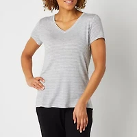 Ambrielle Womens V Neck Short Sleeve Pajama Top