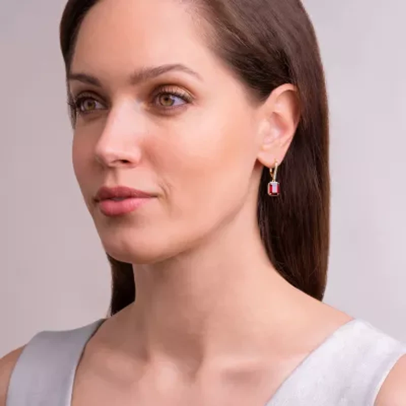 Gemstone 18K Gold Over Silver Drop Earrings