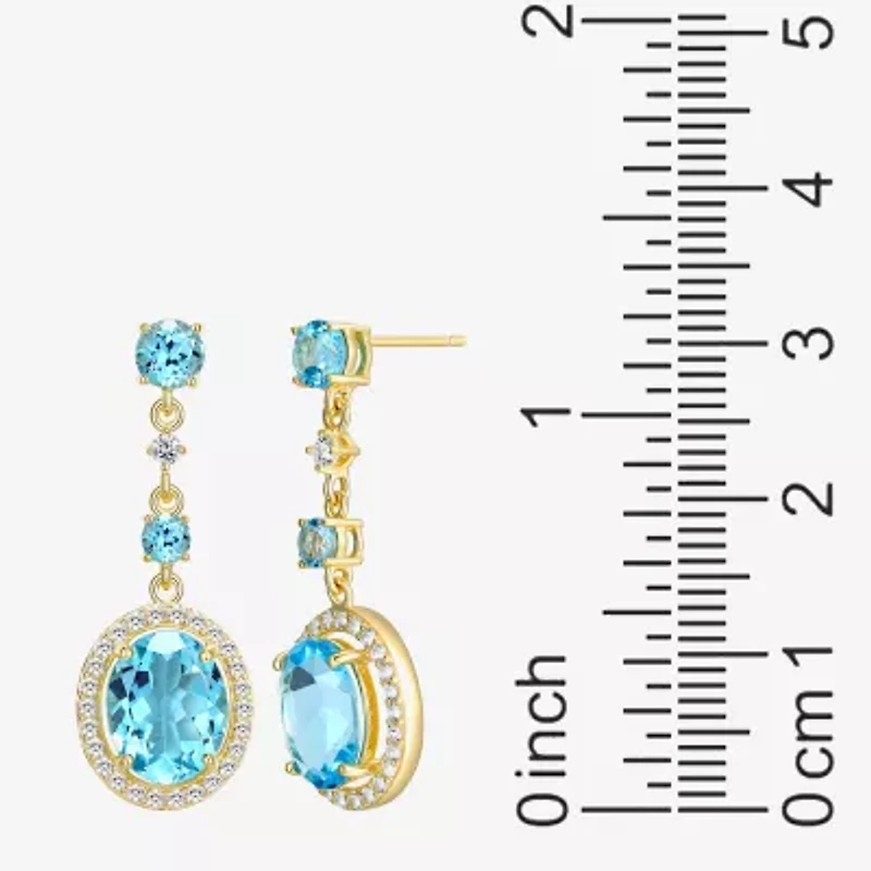 Womens Genuine Blue Topaz 18K Gold Over Silver Oval Drop Earrings