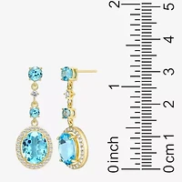 Womens Genuine Blue Topaz 18K Gold Over Silver Oval Drop Earrings