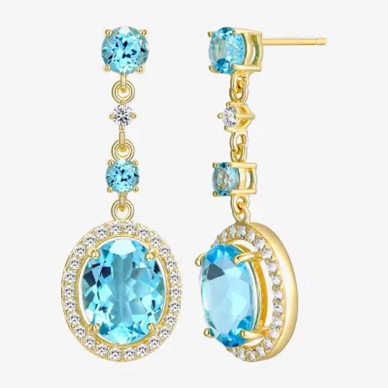 Womens Genuine Blue Topaz 18K Gold Over Silver Oval Drop Earrings