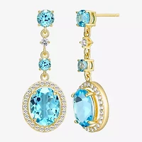 Womens Genuine Blue Topaz 18K Gold Over Silver Oval Drop Earrings