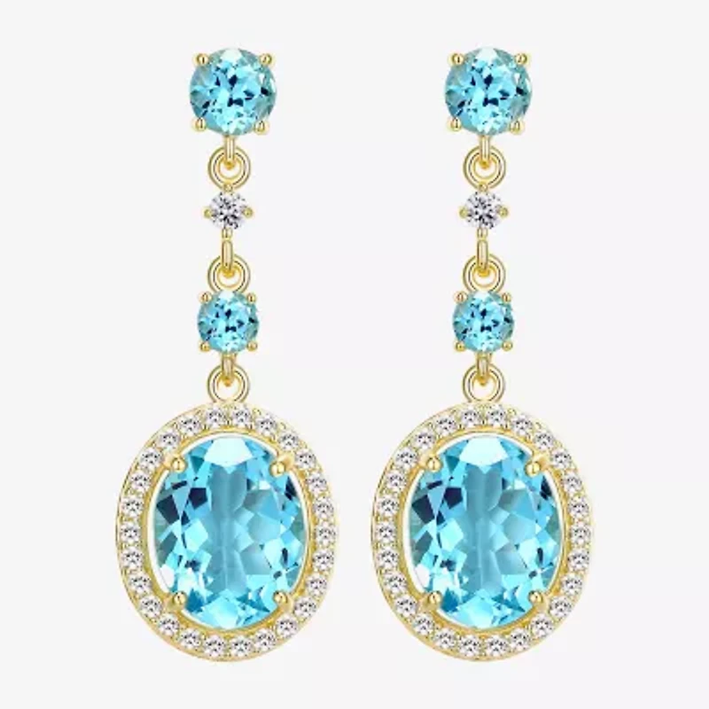 Womens Genuine Blue Topaz 18K Gold Over Silver Oval Drop Earrings