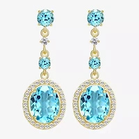 Womens Genuine Blue Topaz 18K Gold Over Silver Oval Drop Earrings