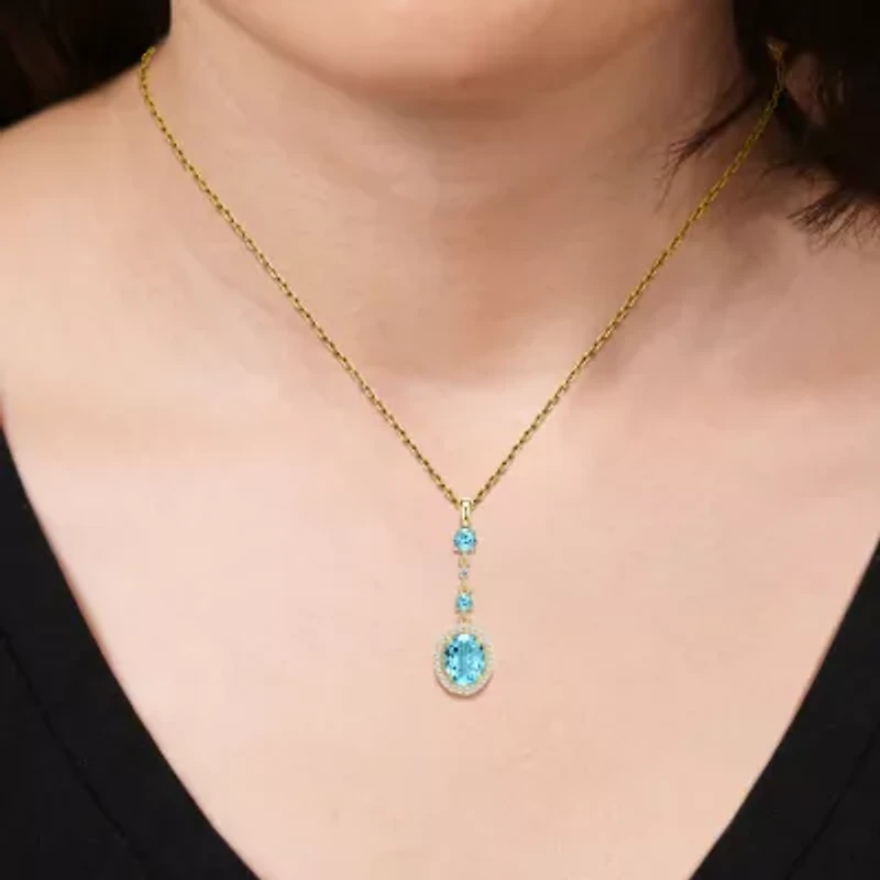Womens Genuine Blue Topaz 18K Gold Over Silver Oval 18 Inch Pendant Necklace