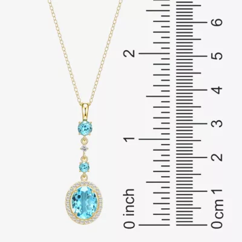 Womens Genuine Blue Topaz 18K Gold Over Silver Oval 18 Inch Pendant Necklace