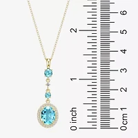 Womens Genuine Blue Topaz 18K Gold Over Silver Oval 18 Inch Pendant Necklace