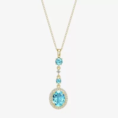 Womens Genuine Blue Topaz 18K Gold Over Silver Oval 18 Inch Pendant Necklace