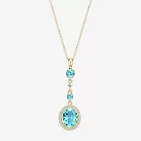 Womens Genuine Blue Topaz 18K Gold Over Silver Oval 18 Inch Pendant Necklace