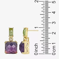 Womens Genuine Purple Amethyst 18K Gold Over Silver Square Drop Earrings