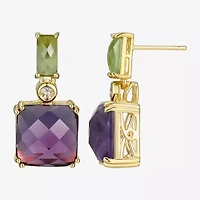 Womens Genuine Purple Amethyst 18K Gold Over Silver Square Drop Earrings