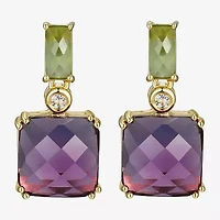 Womens Genuine Purple Amethyst 18K Gold Over Silver Square Drop Earrings