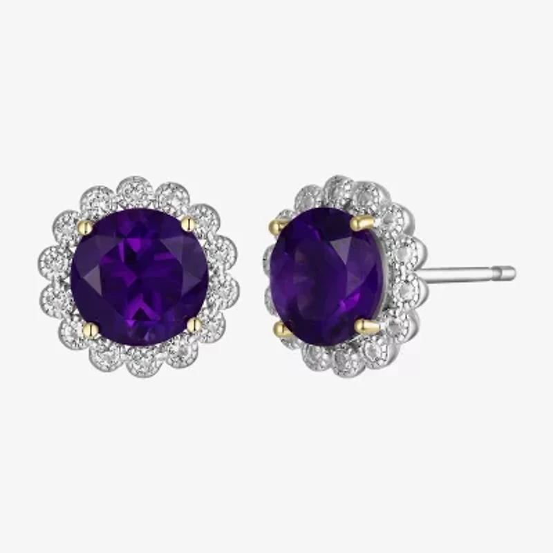 Gemstone Sterling Silver 10.3mm Flower Stud Earrings