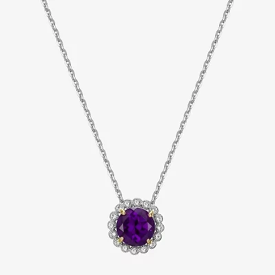 Womens Gemstone Sterling Silver Flower Pendant Necklace