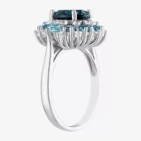 Womens Genuine Blue Topaz Sterling Silver Oval Cocktail Ring