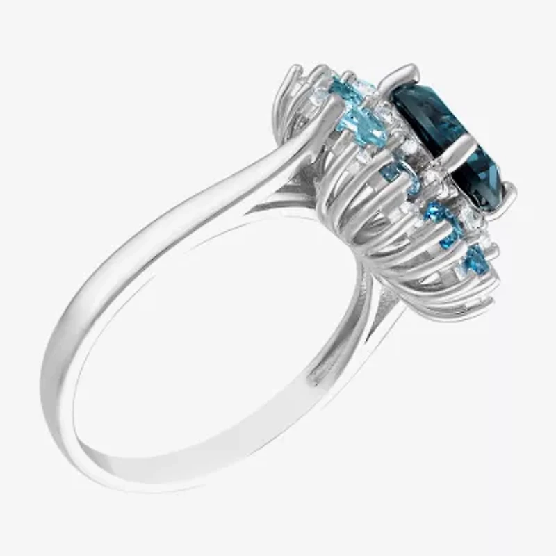 Womens Genuine Blue Topaz Sterling Silver Oval Cocktail Ring