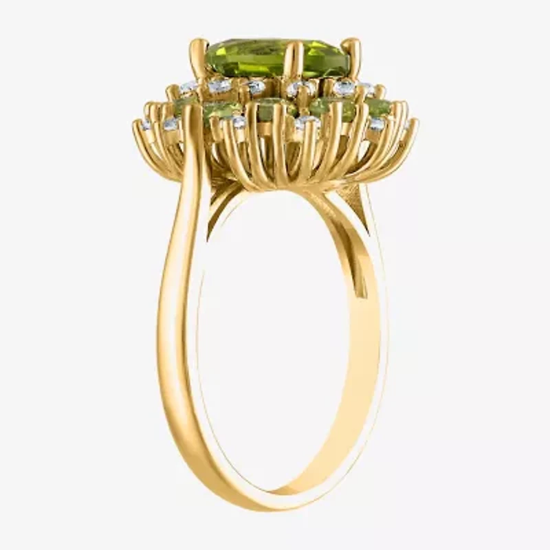 Womens Genuine Green Peridot 14K Gold Over Silver Cocktail Ring