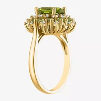 Womens Genuine Green Peridot 14K Gold Over Silver Cocktail Ring