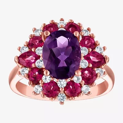Womens Genuine Purple Amethyst 14K Rose Gold Over Silver Oval Cocktail Ring