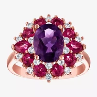 Womens Genuine Purple Amethyst 14K Rose Gold Over Silver Oval Cocktail Ring
