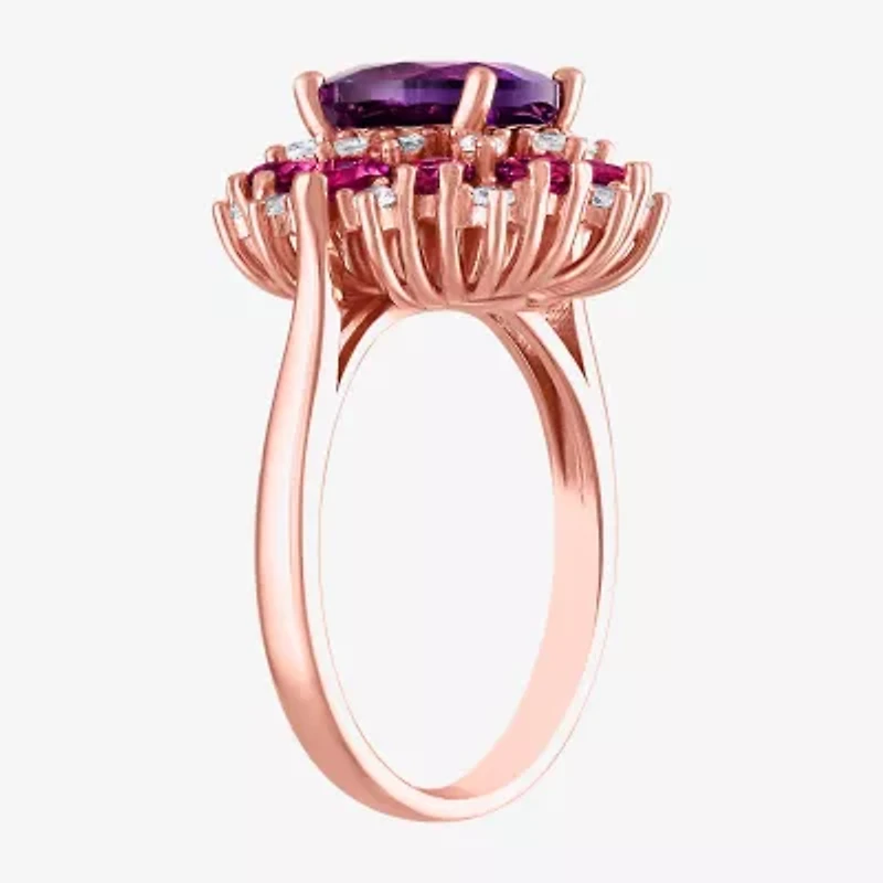 Womens Genuine Purple Amethyst 14K Rose Gold Over Silver Oval Cocktail Ring