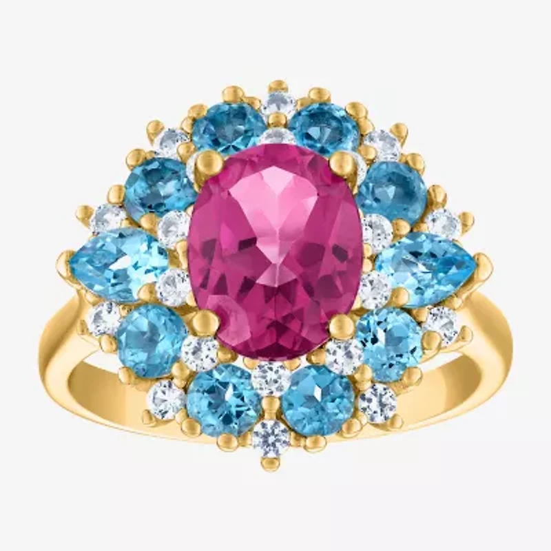Womens Genuine Pink Topaz 14K Gold Over Silver Oval Cocktail Ring