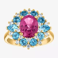 Womens Genuine Pink Topaz 14K Gold Over Silver Oval Cocktail Ring