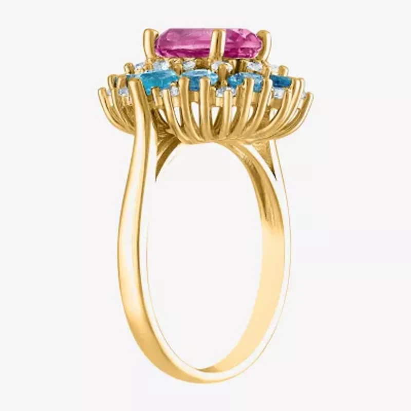 Womens Genuine Pink Topaz 14K Gold Over Silver Oval Cocktail Ring