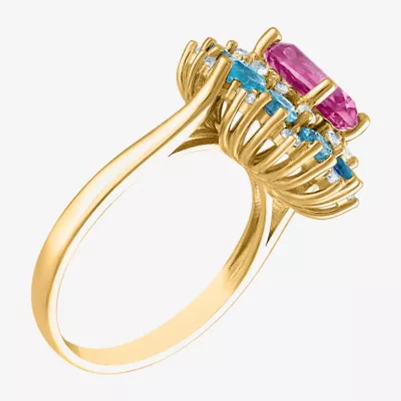 Womens Genuine Pink Topaz 14K Gold Over Silver Oval Cocktail Ring