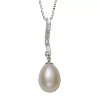 Womens Diamond Accent Cultured Freshwater Pearl Sterling Silver 18 Inch Pendant Necklace