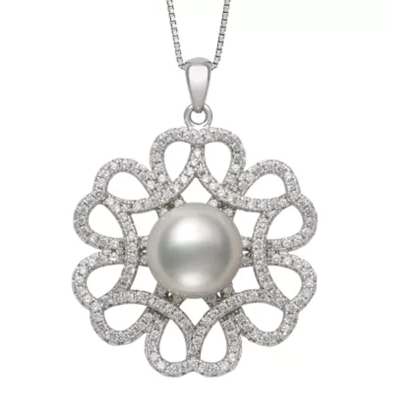 Womens White Cultured Freshwater Pearl Sterling Silver Inch Pendant Necklace