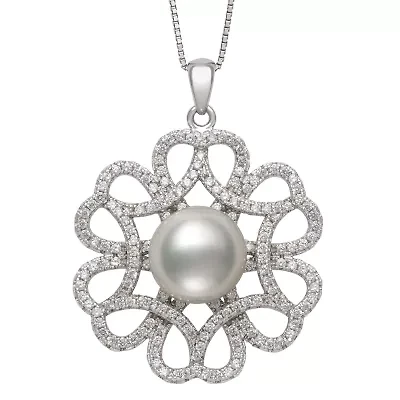 Womens White Cultured Freshwater Pearl Sterling Silver Inch Pendant Necklace