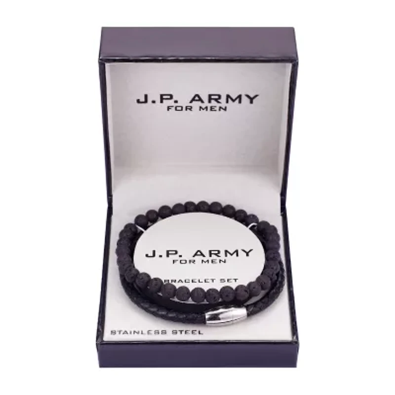 J.P. Army Men's Jewelry 2-pc. Stainless Steel 8 Inch Bead Round Bracelet Set