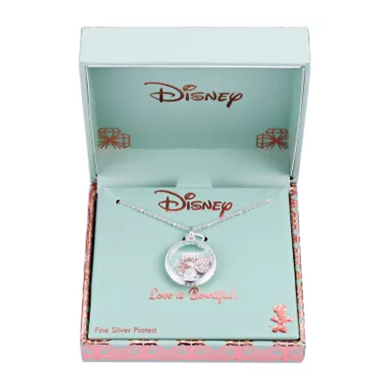Disney Classics Womens Crystal Pure Silver Over Brass Heart 16 Inch Pendant Necklace