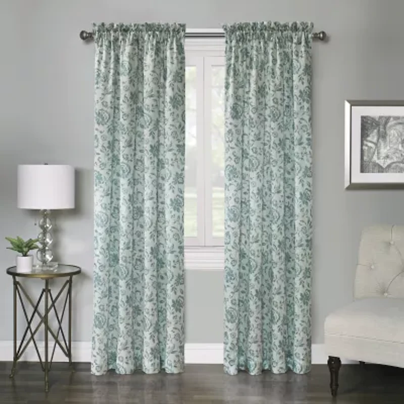 Regal Home Regency Watercolor Floral Rod Pocket Light-Filtering Single Curtain Panel