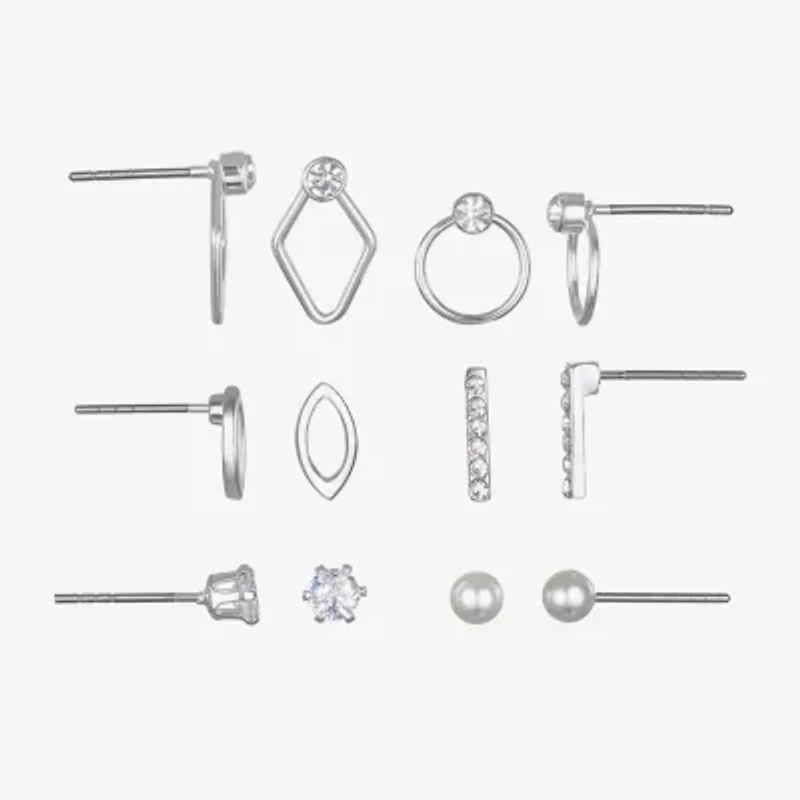 Bijoux Bar Delicates Womens Simulated Pearl 6 Pair Earring Set