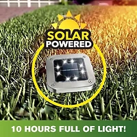 Bell + Howell 8 LED Super Bright Solar Powered Square Disk Light with Auto On/Off Lighting and Waterproof Rust-Free Stainless Tops - 4 Pack