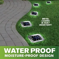 Bell + Howell 8 LED Super Bright Solar Powered Square Disk Light with Auto On/Off Lighting and Waterproof Rust-Free Stainless Tops - 4 Pack