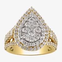 (H-I / I1) Womens 2 CT. T.W. Lab Grown White Diamond 10K Gold Pear Halo Cocktail Ring