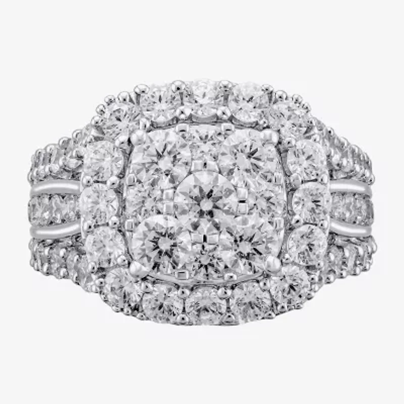 (H-I / I1) Womens 4 CT. T.W. Lab Grown White Diamond 14K Gold Cushion Cluster Cocktail Ring