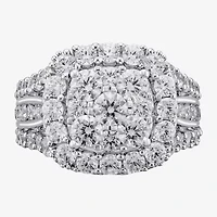 (H-I / I1) Womens 4 CT. T.W. Lab Grown White Diamond 14K Gold Cushion Cluster Cocktail Ring