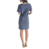 24seven Comfort Apparel Womens V Neck Short Sleeve A-Line Dress