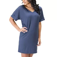 24seven Comfort Apparel Womens V Neck Short Sleeve A-Line Dress