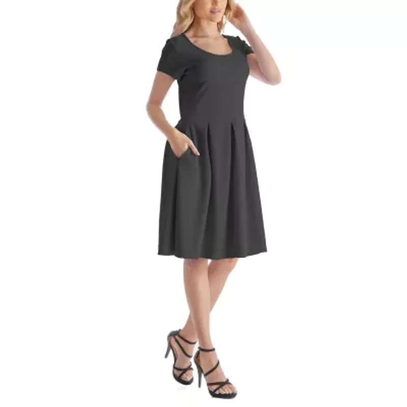 24seven Comfort Apparel Womens Short Sleeve Fit + Flare Dress