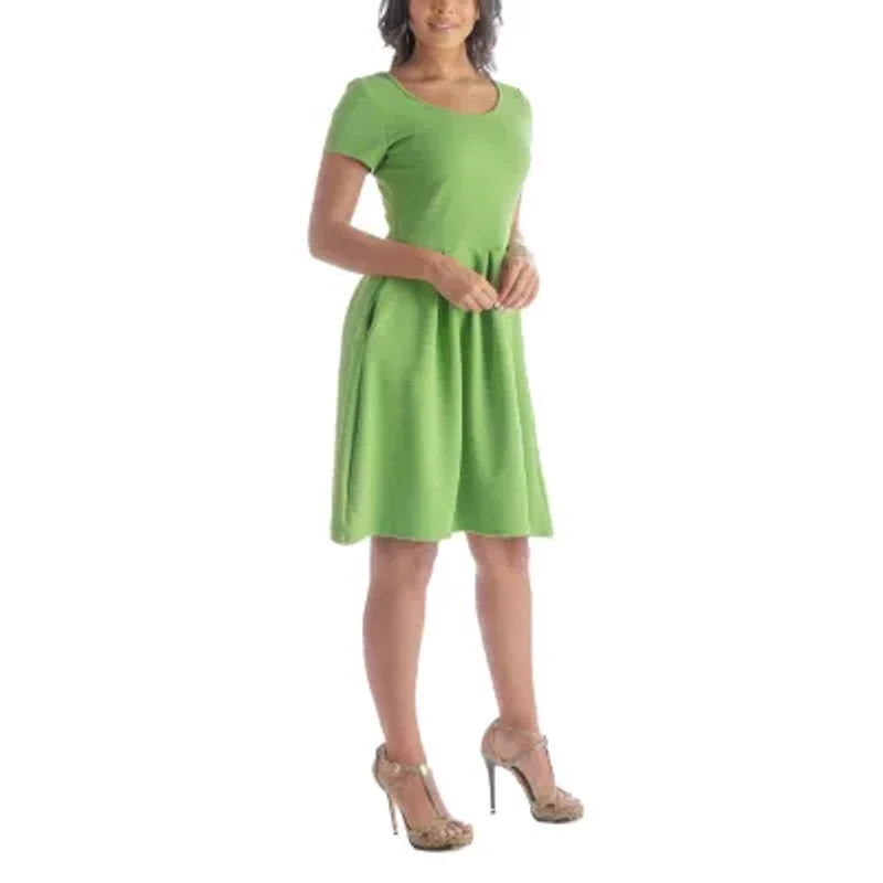 24seven Comfort Apparel Womens Short Sleeve Fit + Flare Dress